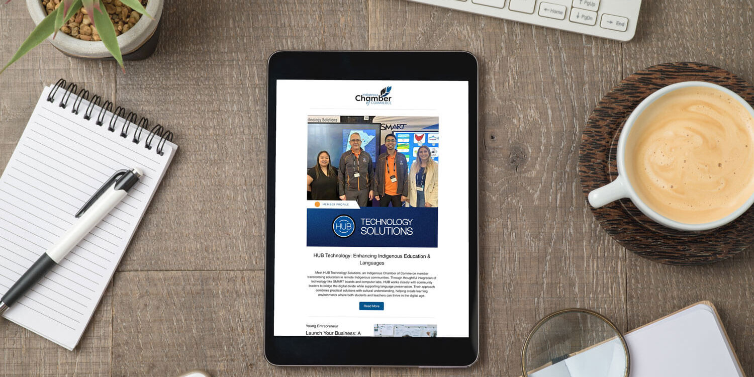 ICC-Newsletter-member-profile-post tablet laying on a desk showing the ICC newsletter with a member profile