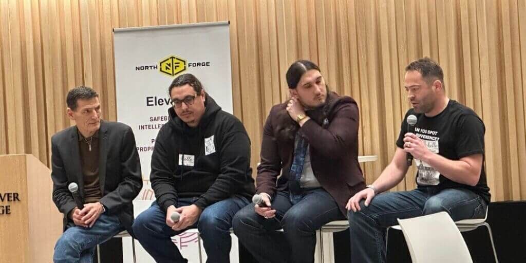 NF panel discussion ICC Vice Chair, Adam Nepon, speaking at a panel for the IP for Indigenous Entrepreneurs event hosted by North Forge and RRC