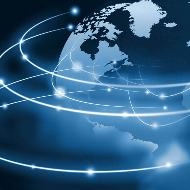 map of North America with connecting points to show International trade