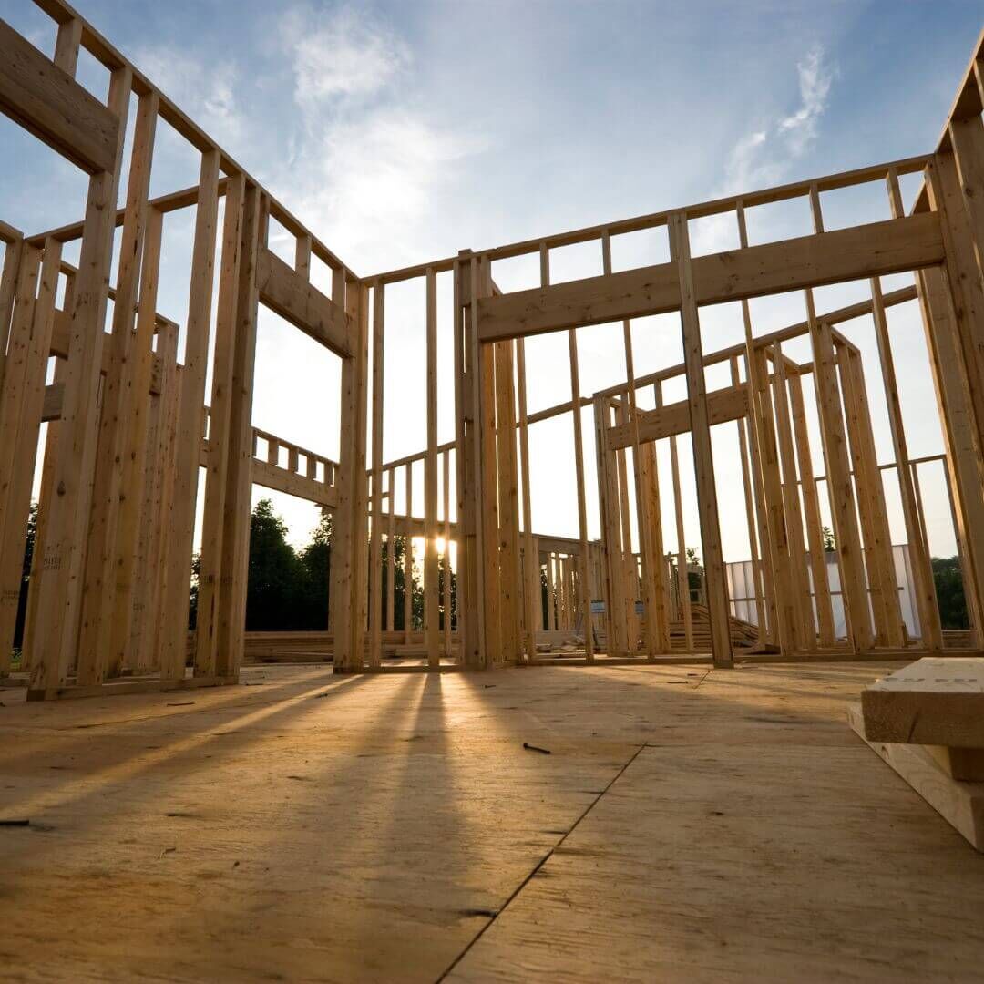 construction-site-residential-house view looking on framing of a house under construction