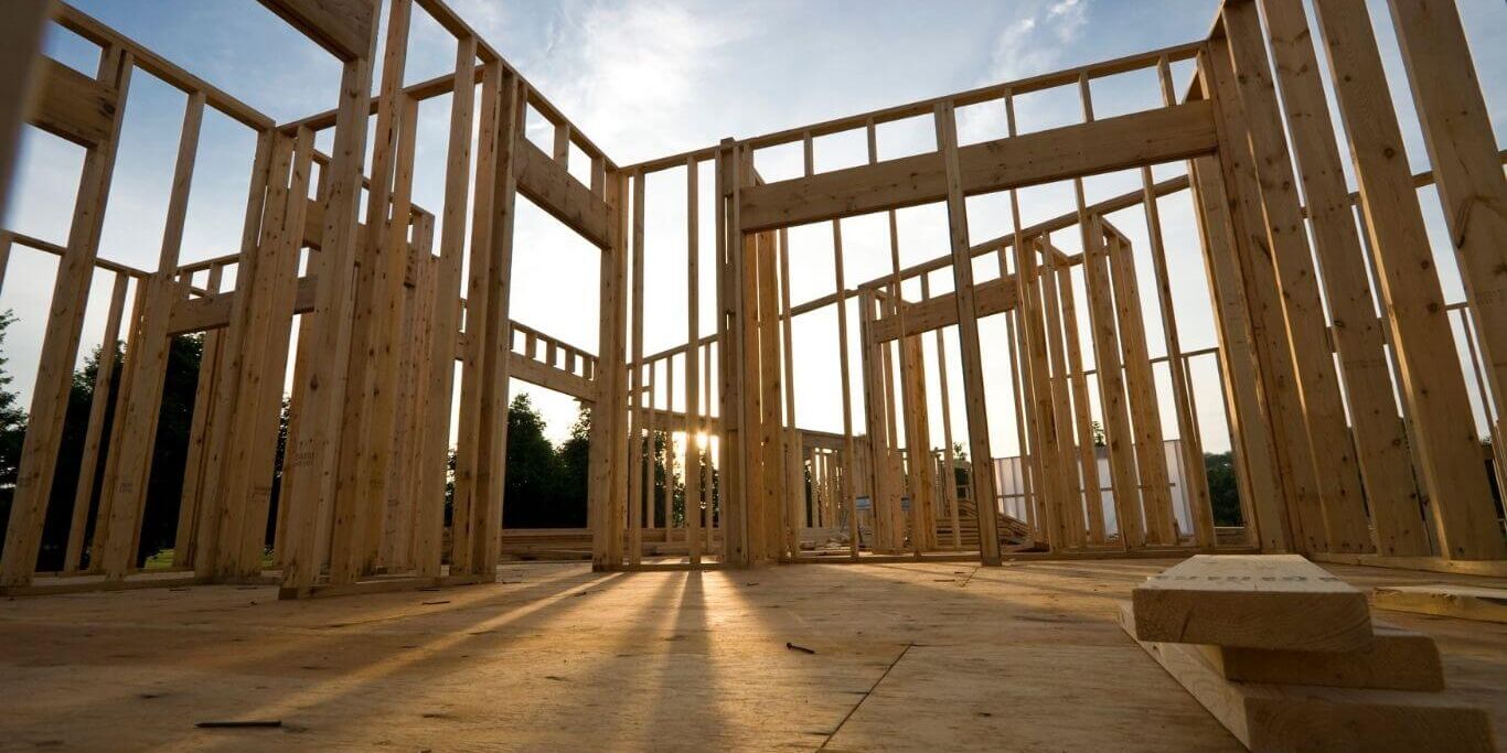 view looking on framing of a house under construction